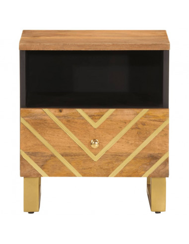 Comodino Marrone e Nero in Legno Massello di Mango