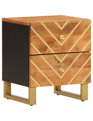 Comodino Marrone e Nero in Legno Massello di Mango