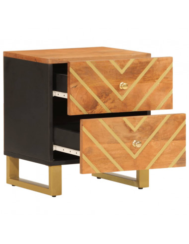 Comodino Marrone e Nero in Legno Massello di Mango