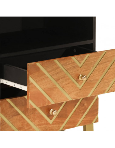 Comodino Nero 40x29x50 cm in Legno Massello di Mango