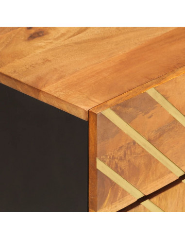 Comodino Marrone Nero 50x33x60 cm in Legno Massello di Mango