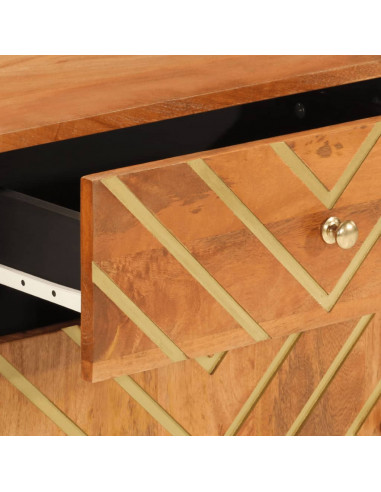 Comodino Marrone Nero 50x33x60 cm in Legno Massello di Mango