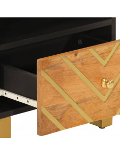 Comodini 2 pz Marrone e Nero in Legno Massello di Mango 2