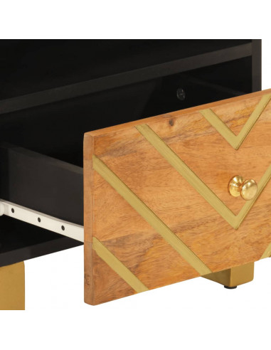 Comodini 2 pz Marrone e Nero in Legno Massello di Mango