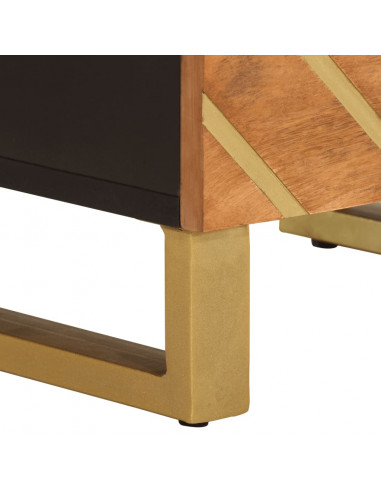 Comodini 2 pz Marrone e Nero in Legno Massello di Mango