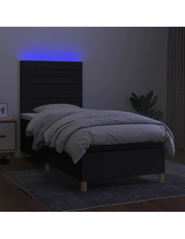 Letto a Molle con Materasso e LED Nero 100x200 cm in Tessuto