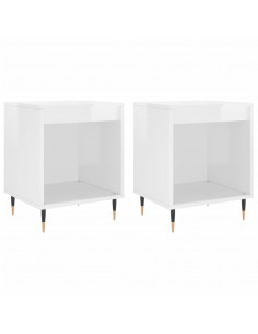 Comodini 2pz Bianco Lucido 40x35x50 cm in Legno Multistrato 2