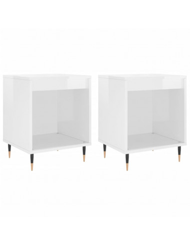 Comodini 2pz Bianco Lucido 40x35x50 cm in Legno Multistrato