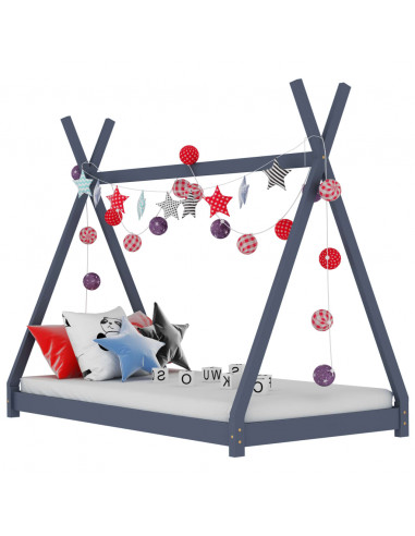 Giroletto per Bambini Grigio in Legno Massello di Pino 80x160cm