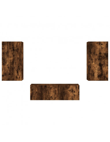 Mobili TV a Muro 3pz con Luci LED Rovere Fumo