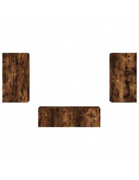 Mobili TV a Muro 3pz con Luci LED Rovere Fumo