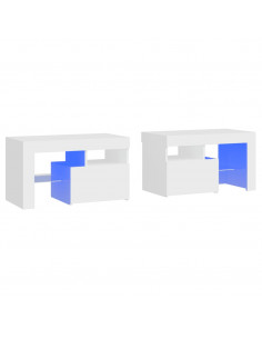 Comodini 2 pz con Luci a LED Bianchi 70x36,5x40 cm 2