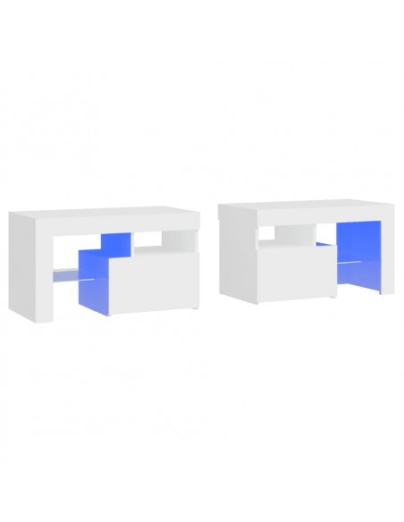 Comodini 2 pz con Luci a LED Bianchi 70x36,5x40 cm