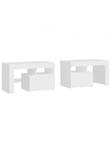 Comodini 2 pz con Luci a LED Bianchi 70x36,5x40 cm