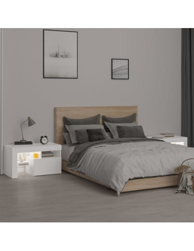 Comodini 2 pz con Luci a LED Bianchi 70x36,5x40 cm