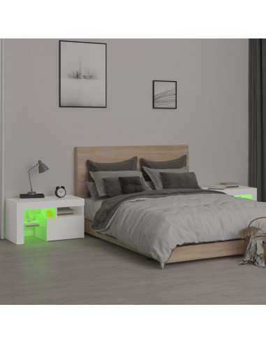 Comodini 2 pz con Luci a LED Bianchi 70x36,5x40 cm