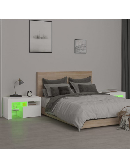 Comodini 2 pz con Luci a LED Bianchi 70x36,5x40 cm