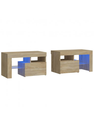Comodini 2 pz con Luci a LED Rovere Sonoma 70x36,5x40 cm