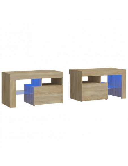 Comodini 2 pz con Luci a LED Rovere Sonoma 70x36,5x40 cm