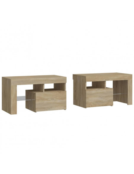 Comodini 2 pz con Luci a LED Rovere Sonoma 70x36,5x40 cm