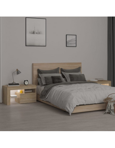 Comodini 2 pz con Luci a LED Rovere Sonoma 70x36,5x40 cm