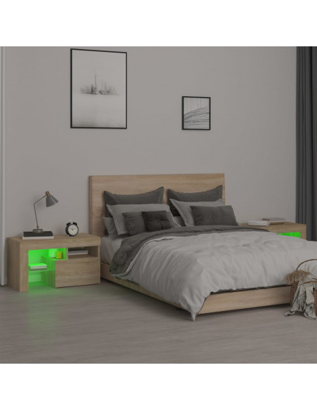 Comodini 2 pz con Luci a LED Rovere Sonoma 70x36,5x40 cm