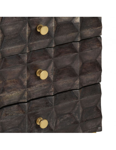 Comodino Nero 40x30x50 cm in Legno Massello di Mango