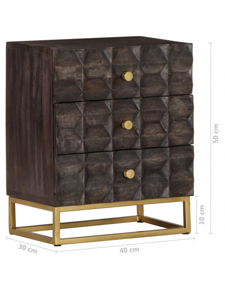 Comodino Nero 40x30x50 cm in Legno Massello di Mango