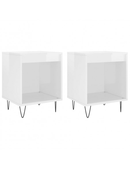 Comodini 2pz Bianco Lucido 40x35x50 cm in Legno Multistrato