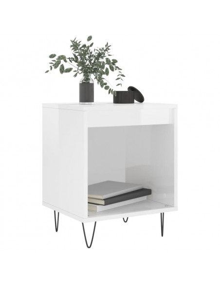 Comodini 2pz Bianco Lucido 40x35x50 cm in Legno Multistrato