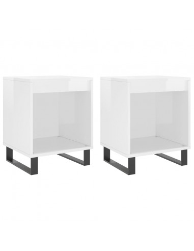 Comodini 2pz Bianco Lucido 40x35x50 cm in Legno Multistrato