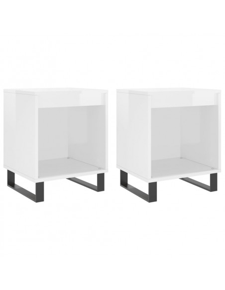 Comodini 2pz Bianco Lucido 40x35x50 cm in Legno Multistrato
