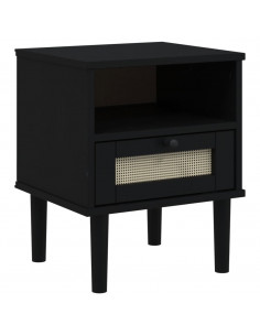 Comodino SENJA Nero Aspetto Rattan 40x35x48 cm in Legno di Pino 2