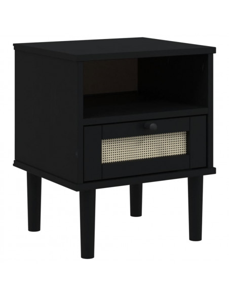 Comodino SENJA Nero Aspetto Rattan 40x35x48 cm in Legno di Pino