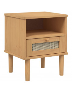 Comodino SENJA Marrone Aspetto Rattan 40x35x48 cm in Legno Pino 2