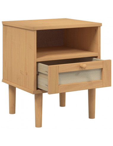 Comodino SENJA Marrone Aspetto Rattan 40x35x48 cm in Legno Pino