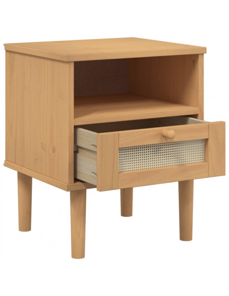 Comodino SENJA Marrone Aspetto Rattan 40x35x48 cm in Legno Pino