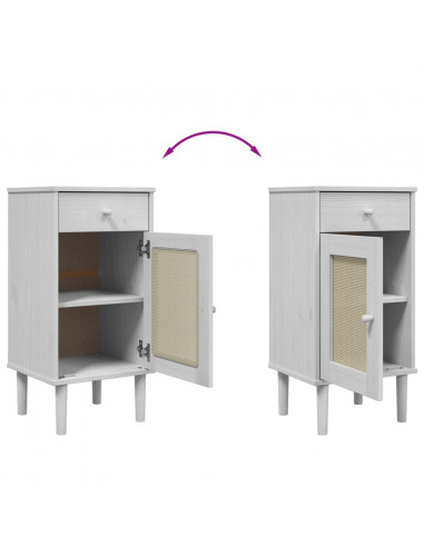 Comodino SENJA Aspetto Rattan Bianco 40x35x80 cm in Legno Pino