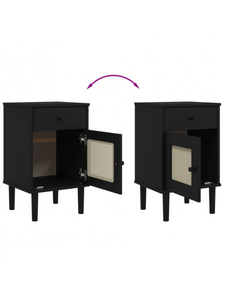 Comodino SENJA Aspetto Rattan Nero 40x35x65 cm in Legno Pino