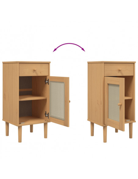 Comodino SENJA Aspetto Rattan Marrone 40x35x80 cm in Legno Pino