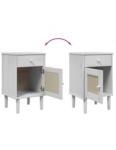 Comodino SENJA Aspetto Rattan Bianco 40x35x65 cm in Legno Pino