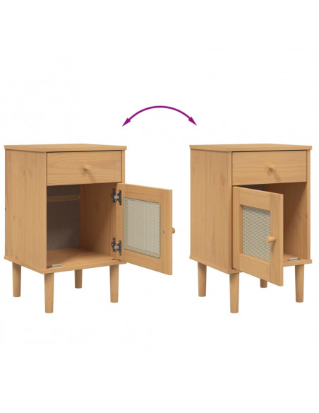 Comodino SENJA Aspetto Rattan Marrone 40x35x65 cm in Legno Pino
