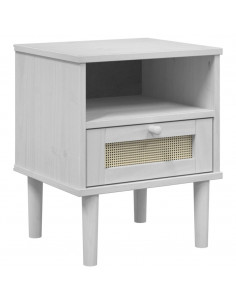 Comodino SENJA Bianco Aspetto Rattan 40x35x48 cm in Legno Pino 2