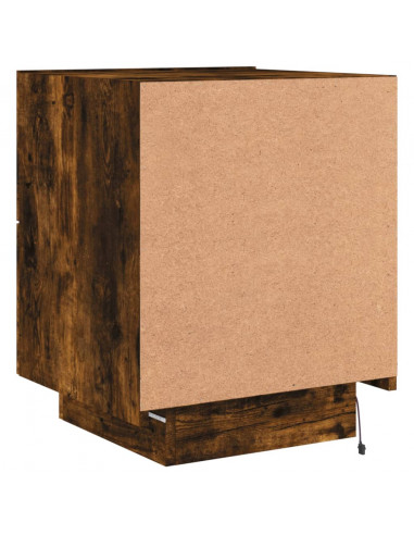 Comodino con Luci LED Rovere Fumo in Legno Multistrato