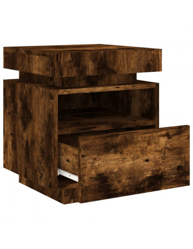 Comodini con Luci LED 2pz Rovere Fumo 40x39x48,5 cm