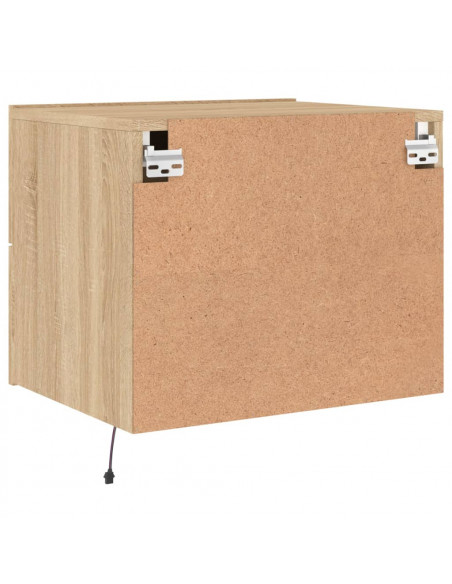 Comodino a Parete con luci LED Rovere Sonoma