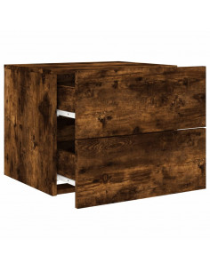 Comodini a Parete con luci LED 2 pz Rovere Fumo 2