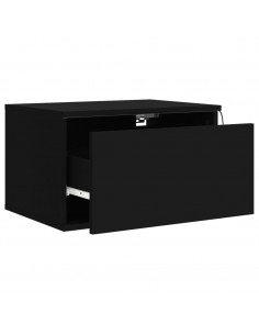 Comodini a Parete con Luci LED 2 pz Neri 2