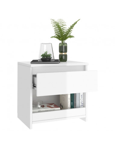 Comodino Bianco Lucido 40x30x39 cm in Legno Multistrato