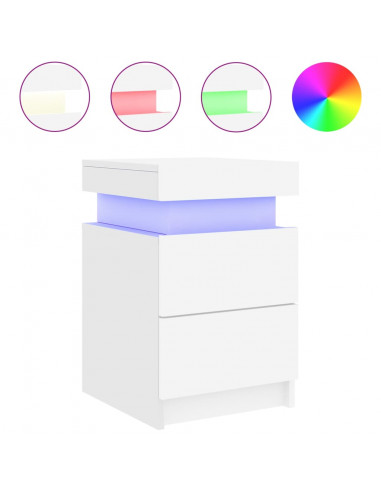 Comodini con Luci LED 2pz Bianchi 35x39x55 cm